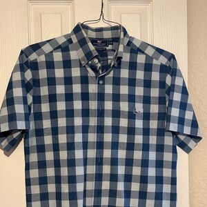 Vineyard Vines Navy and Light Blue Plaid Shirt